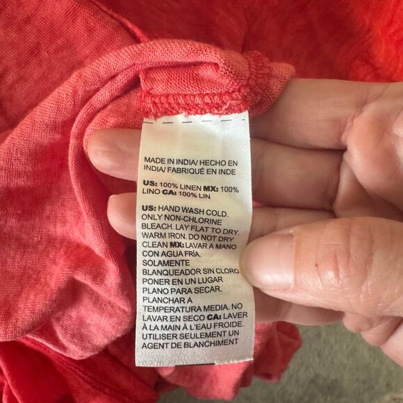 Chico's 100% Linen V Neck Long Sleeve Women's Tunic Top 3 US XL Coral Boho - Picture 4 of 7